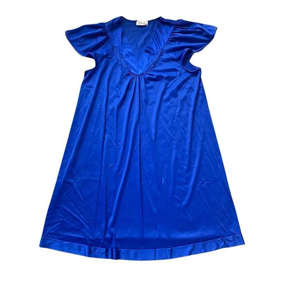 Vanity Fair Vintage Blue Satin Nightgown & Robe Set M | Made in USA, EUC - Picture 5 of 10